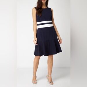 Lauren Ralph Lauren Navy and White Stripes Sleeveless A-Line Dress